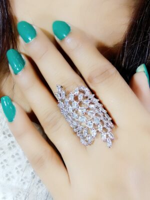 Anisha Diamond Ring made of alloy and plated in silver color studded with Cubic Zirconia/American Diamond