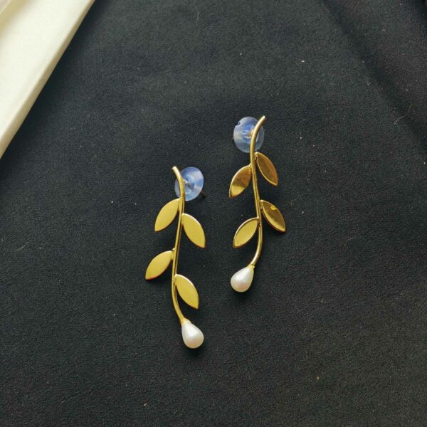 Leafy Pearl Brass Earrings